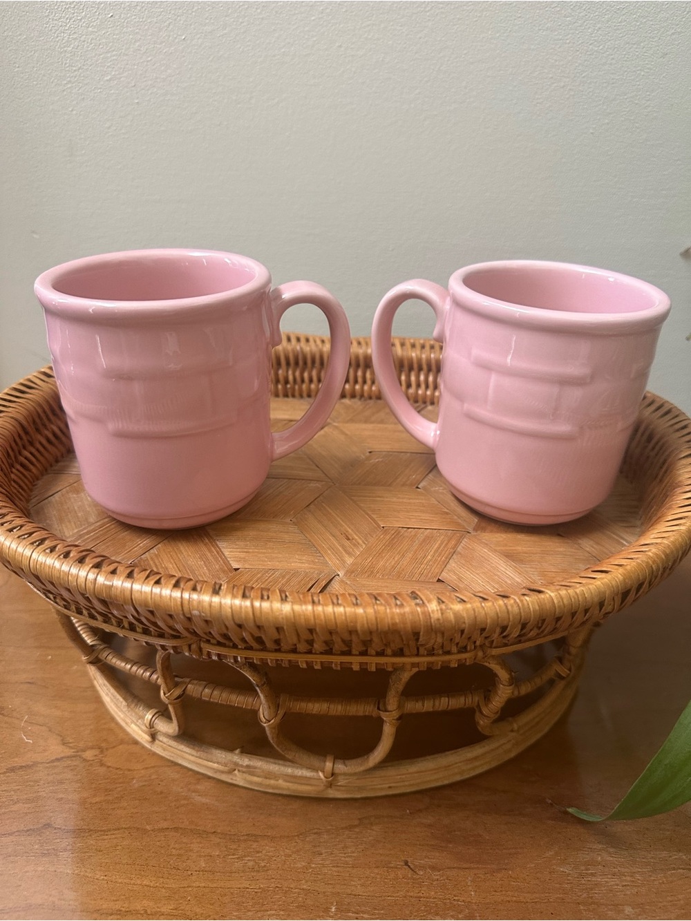 Vintage Set of 2 LongabergerWoven Trafitions Discont Pink Ceramic Mugs - Pair